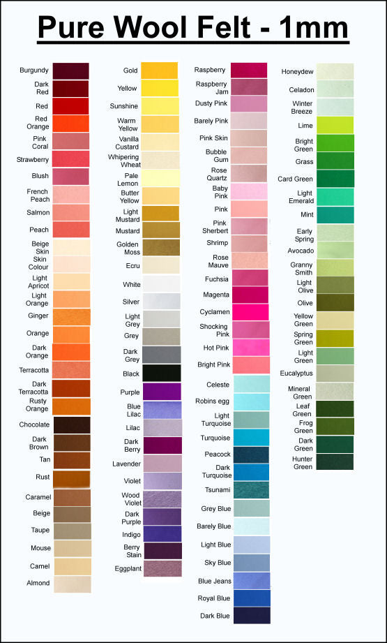 100% Pure Wool Felt - Choose your own colours - 6 squares - 30cm x 25cm (10" x 12").