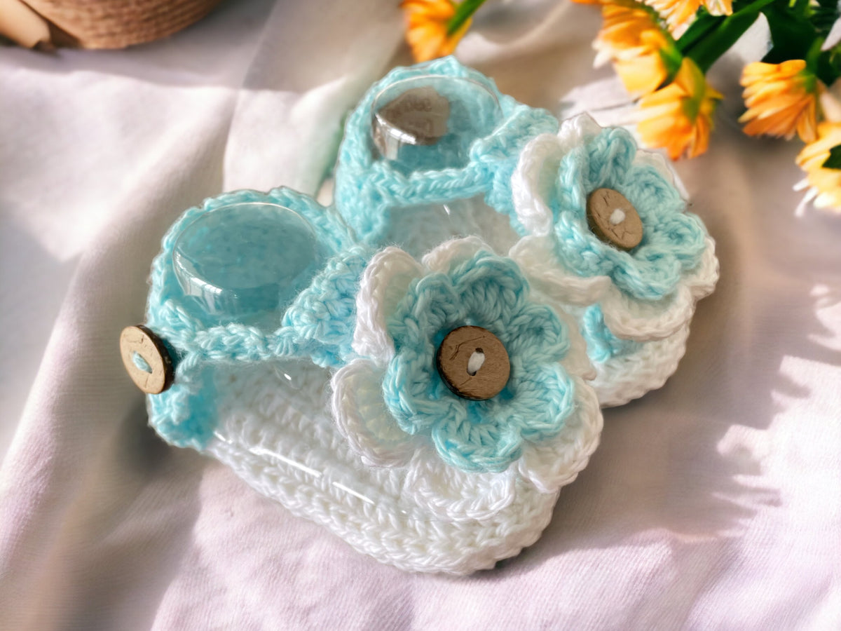 Crochet Flower baby sandals, gladiator sandals, Flip flops, Cotton booties