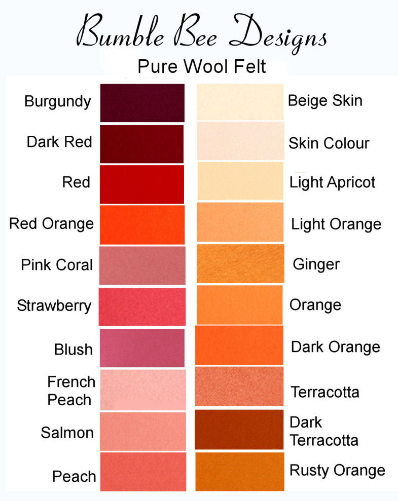 Pure Wool Felt Sheets - Red, Oranges - 15x24cm, 30x20cm, 30x25cm