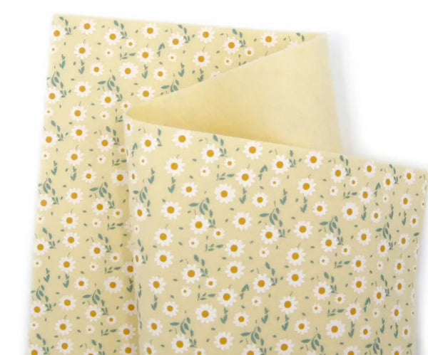 100% Pure Wool Felt - Dasies Printed Felt - Non ravelling