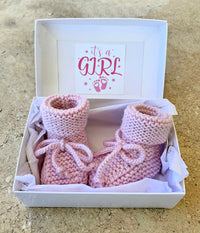 congratulations pregnancy gift for new mum, pink crochet baby booties, newborn baby gift, new baby girl gift, it's a girl coming home outfit