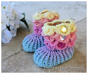 baby set - baby beanie - baby hat - rainbow baby booties - crochet baby booties & hat - crochet hat - crocodile stitch baby booties - pastel rainbow