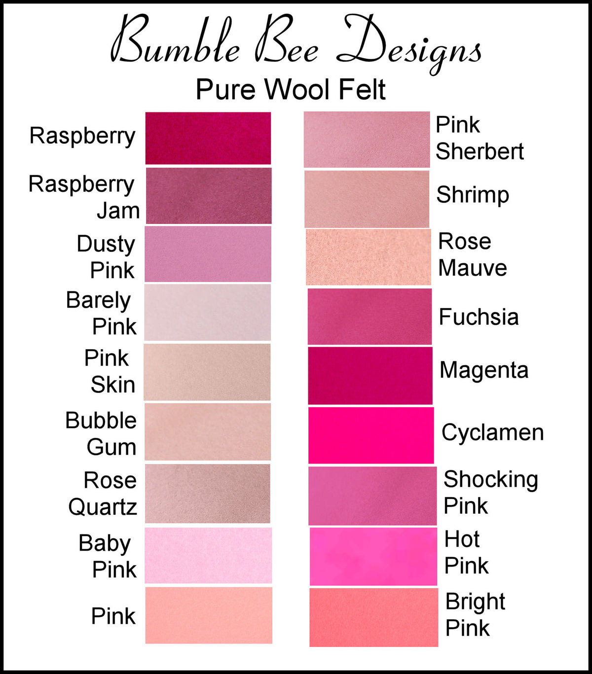 Pure Wool Felt Sheets - Pink Shades - 15x24cm, 30x20cm, 30x25cm