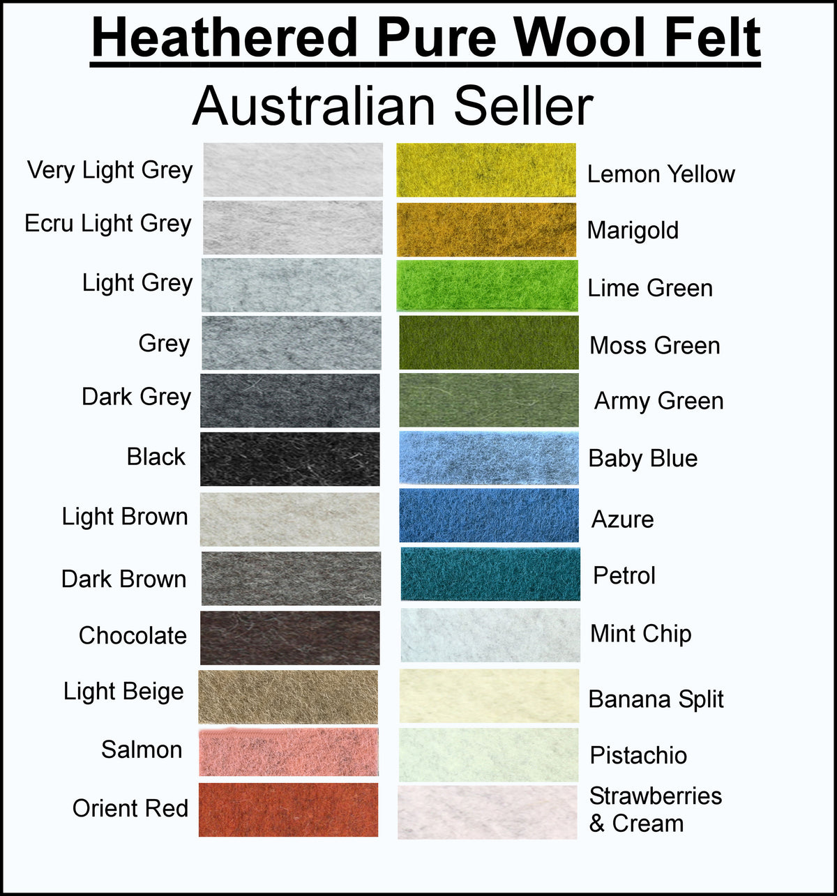 Color Raw Felt Pure Wool Felt - Heathered Felt Australian Merino Wool - Choose your o ...
