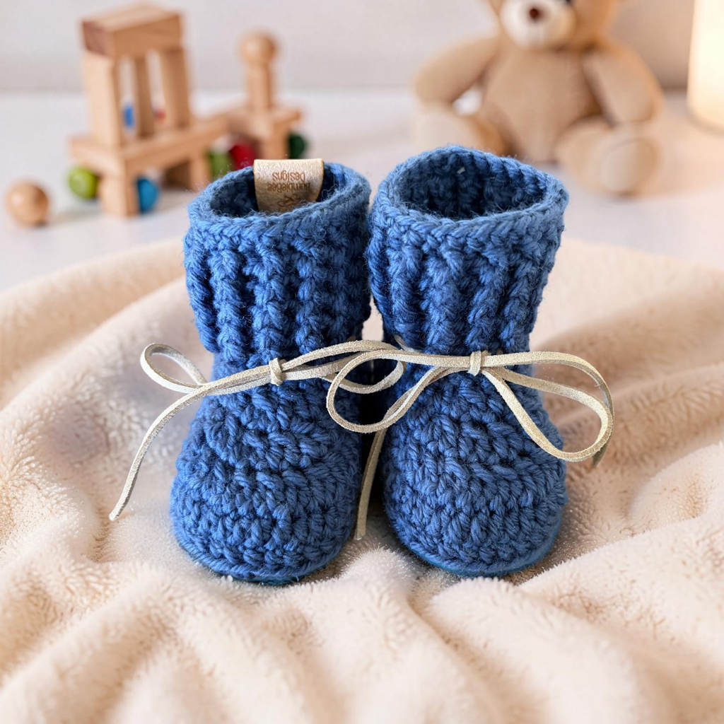 Hand‑Crocheted Baby Booties – Natural Australian Wool in Blue