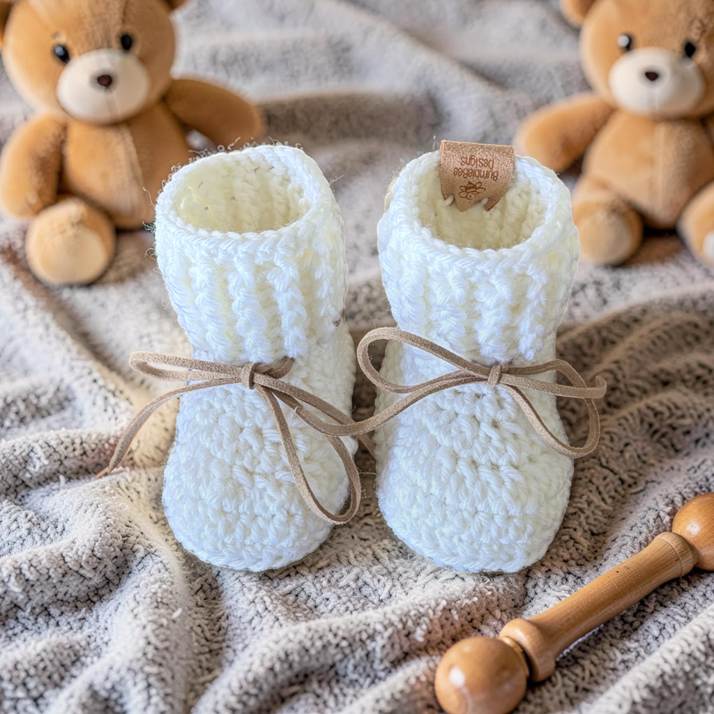 Hand‑Crocheted Baby Booties – Natural Australian Wool in Soft White