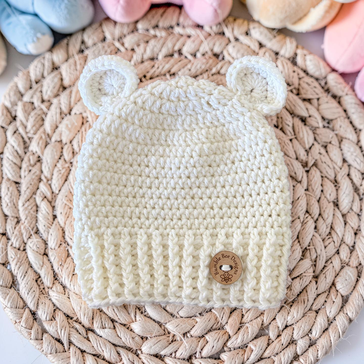 Handmade Crochet Teddy Bear Hat – Soft white
