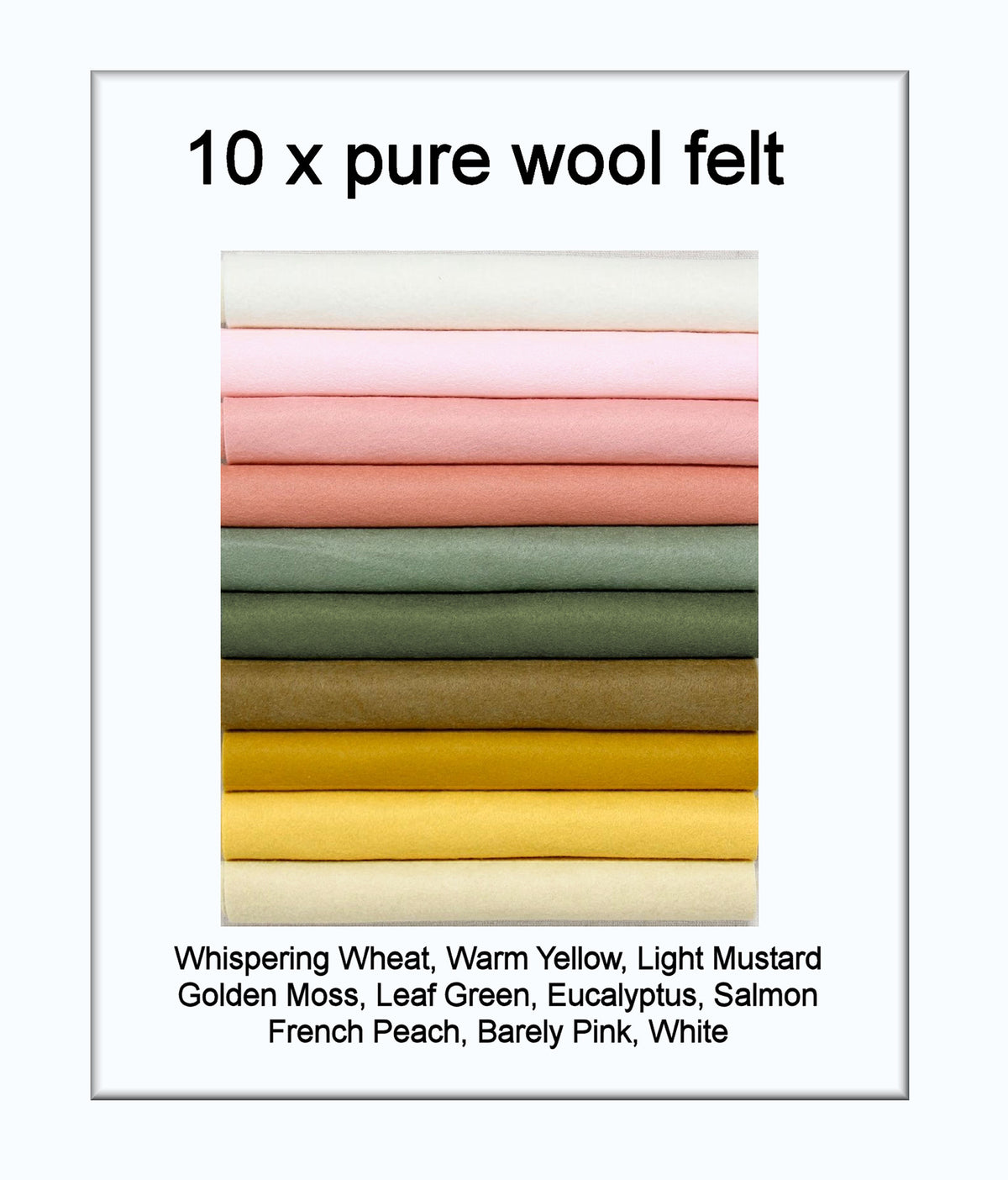 Pure Wool Felt - 10 squares - 30cm x 25cm (10" x 12").