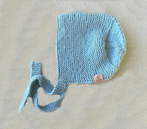 Hand Knitted Bonnet & Booties, Duck Egg Blue, Sizes 0-12 months