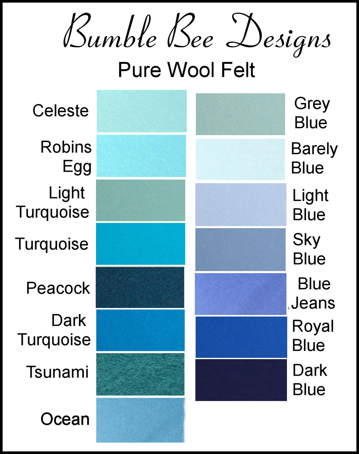 Pure Wool Felt Sheets - Blue Shades - 1/2 size, 30x20cm, 30x25cm