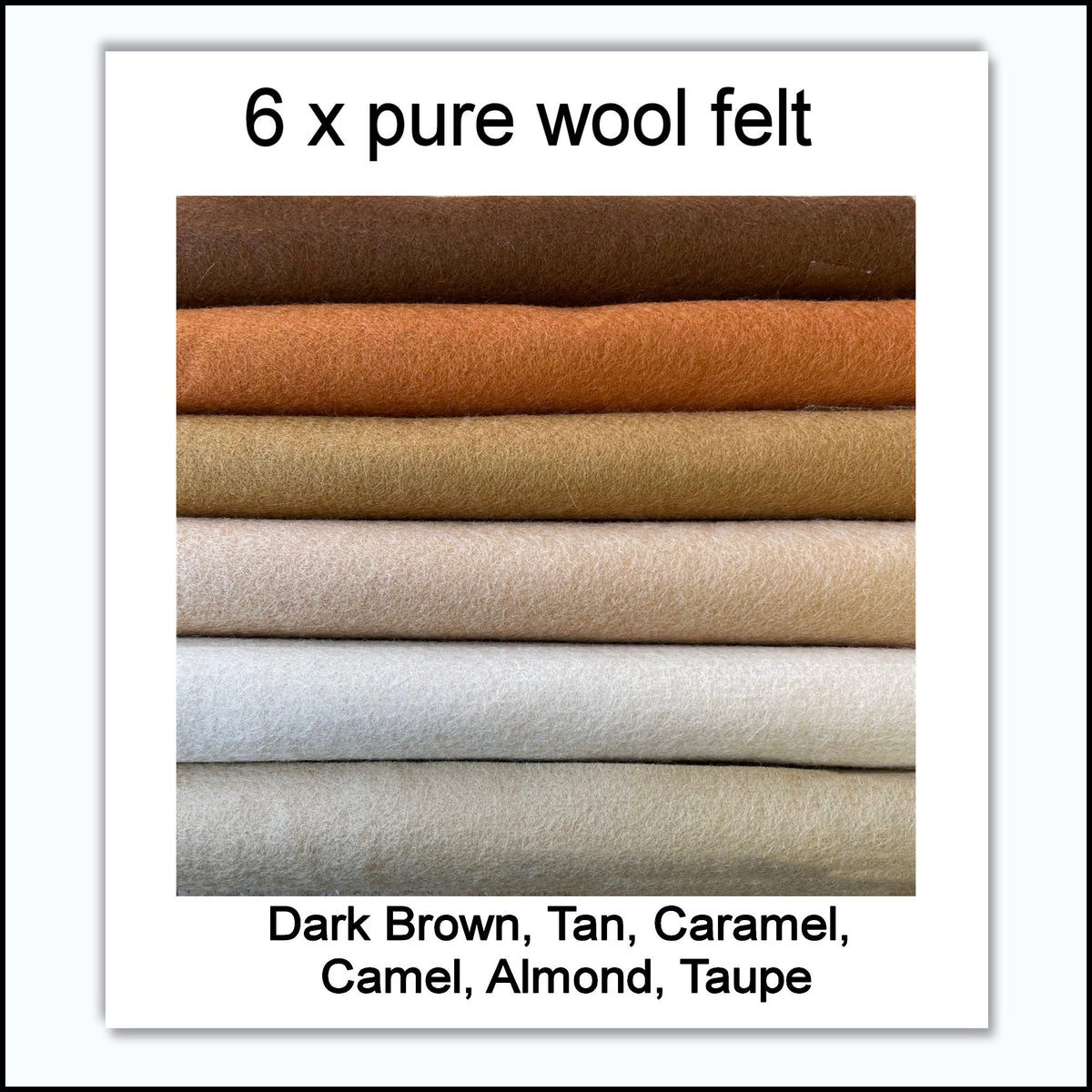 100% Pure Wool Felt - Brown Shades -6 squares