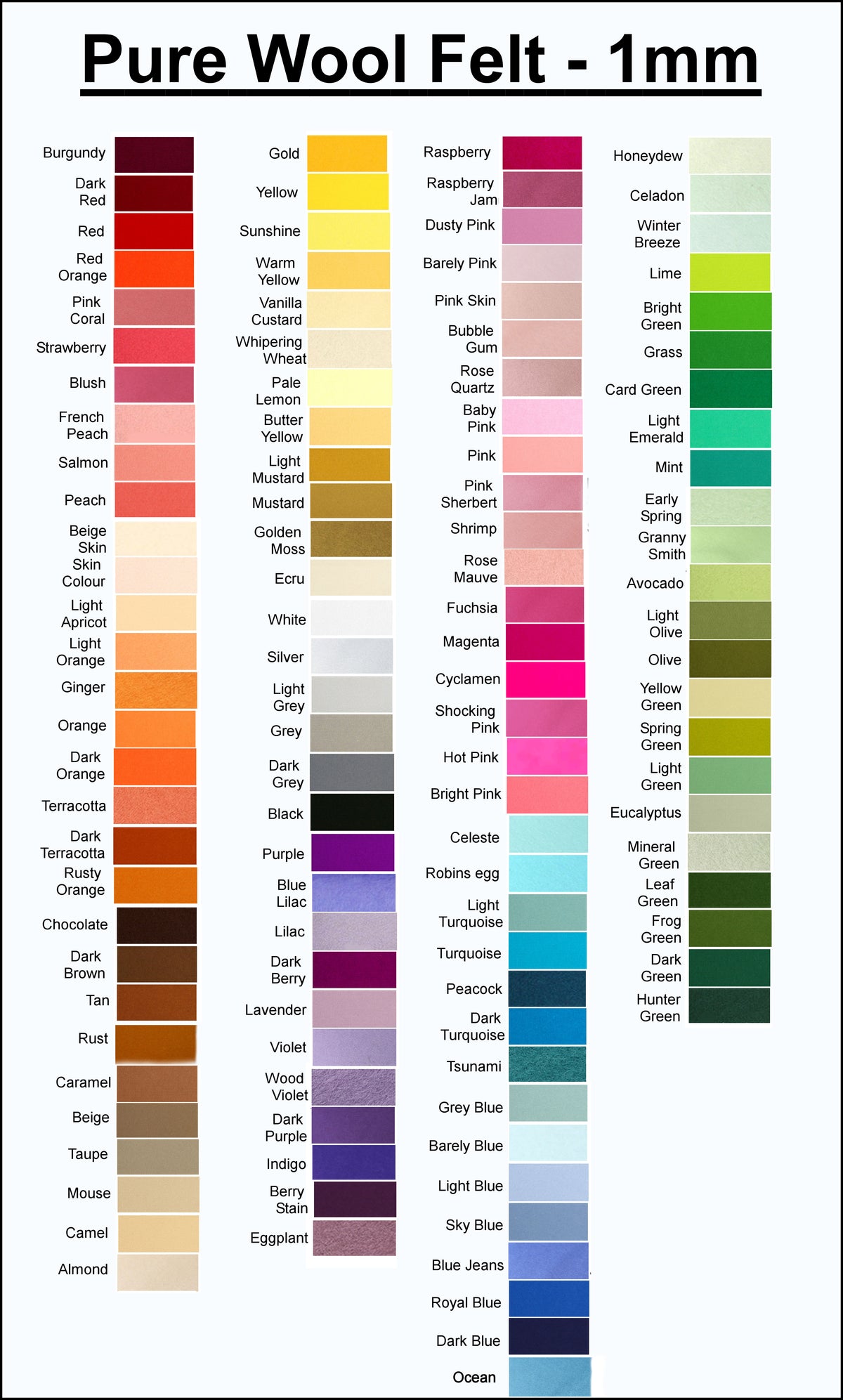 Pure Wool Felt - Choose your own colours - 25cm x 180cm - merino wool - felt supplies