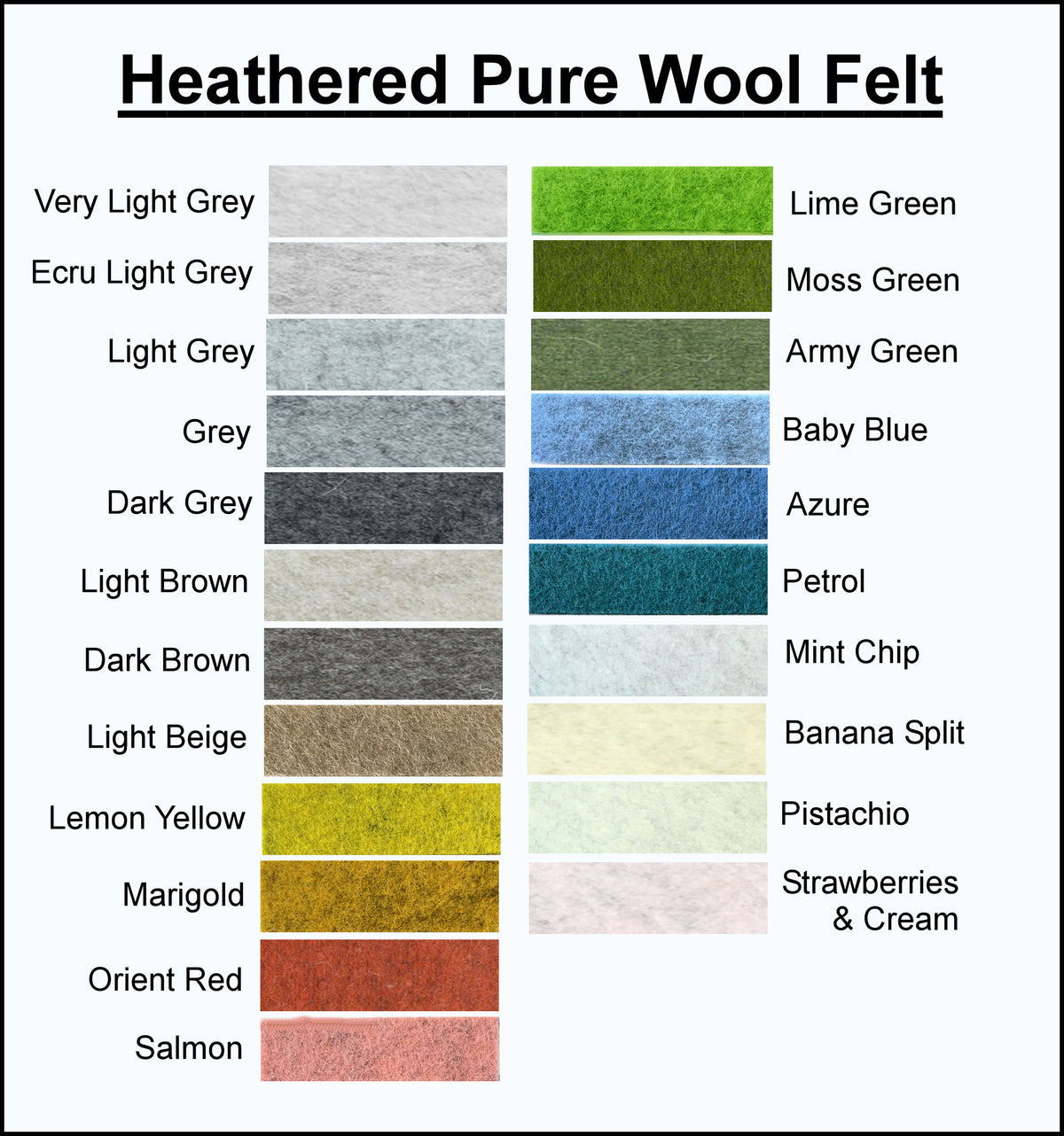 Pure Wool Felt - Heathered Felt Australian Merino Wool - Choose your own color - 25cm x 90cm