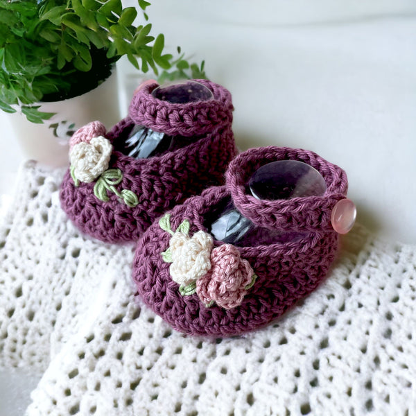 Crochet baby booties, Mary Jane rose shoes