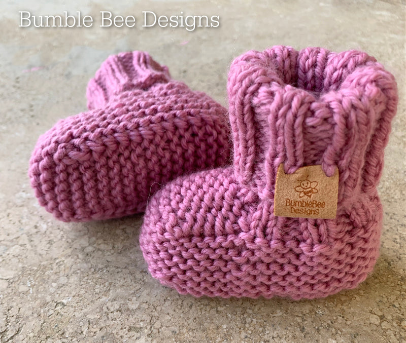 Hand Knitted Top Knot Hat and Matching Booties, Softest Australian Merino Wool