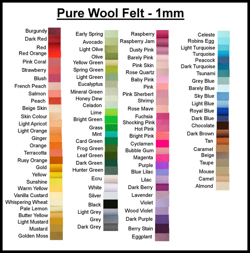 100% pure wool felt - choose your own colours - 1 sheet - 30cm x 25cm (10" x 12").
