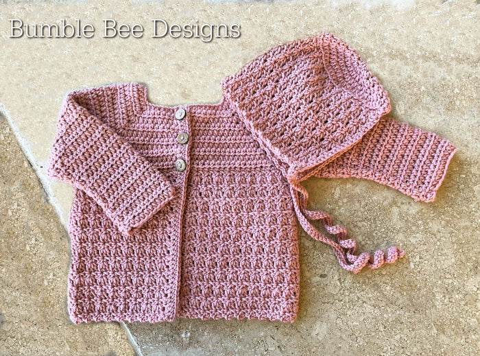 crochet baby cardigan & bonnet set, baby jacket, sizes newborn - 12 months, softest yarn cashmere, silk and merino wool. matching bonnet.