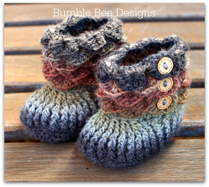 crocodile stitch baby booties that stay on - baby slippers - baby booties - forest colours - 6-12 months