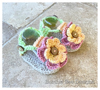 Crochet Flower baby sandals, gladiator sandals, Flip flops, Cotton booties