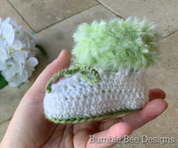 fur crochet baby booties, green fur booties, fur shoes, knitted boots, baby shower, faux fur, softest australian wool, slippers, 0-6 months