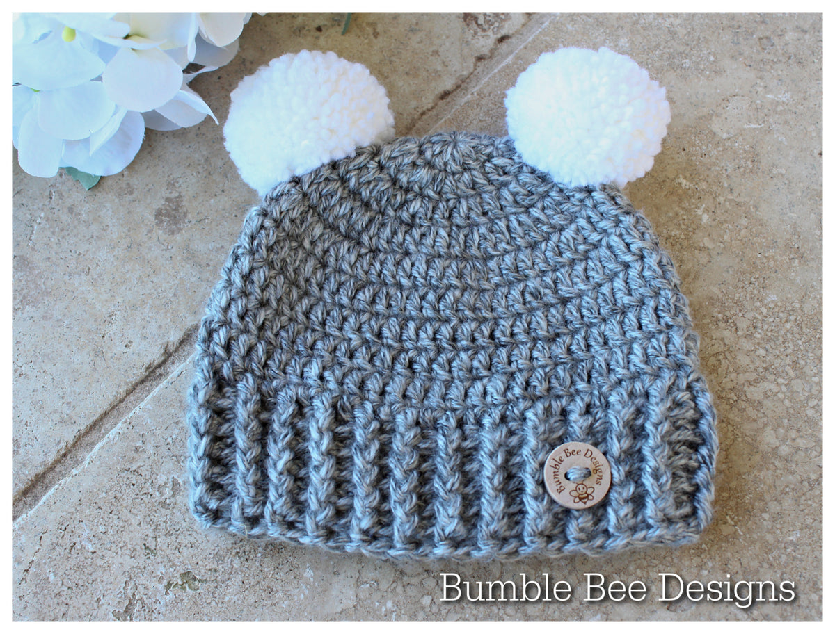 baby pom pom crochet hat - baby booties - crochet baby booties & hat set - softest anti pill acrylic - grey and soft white