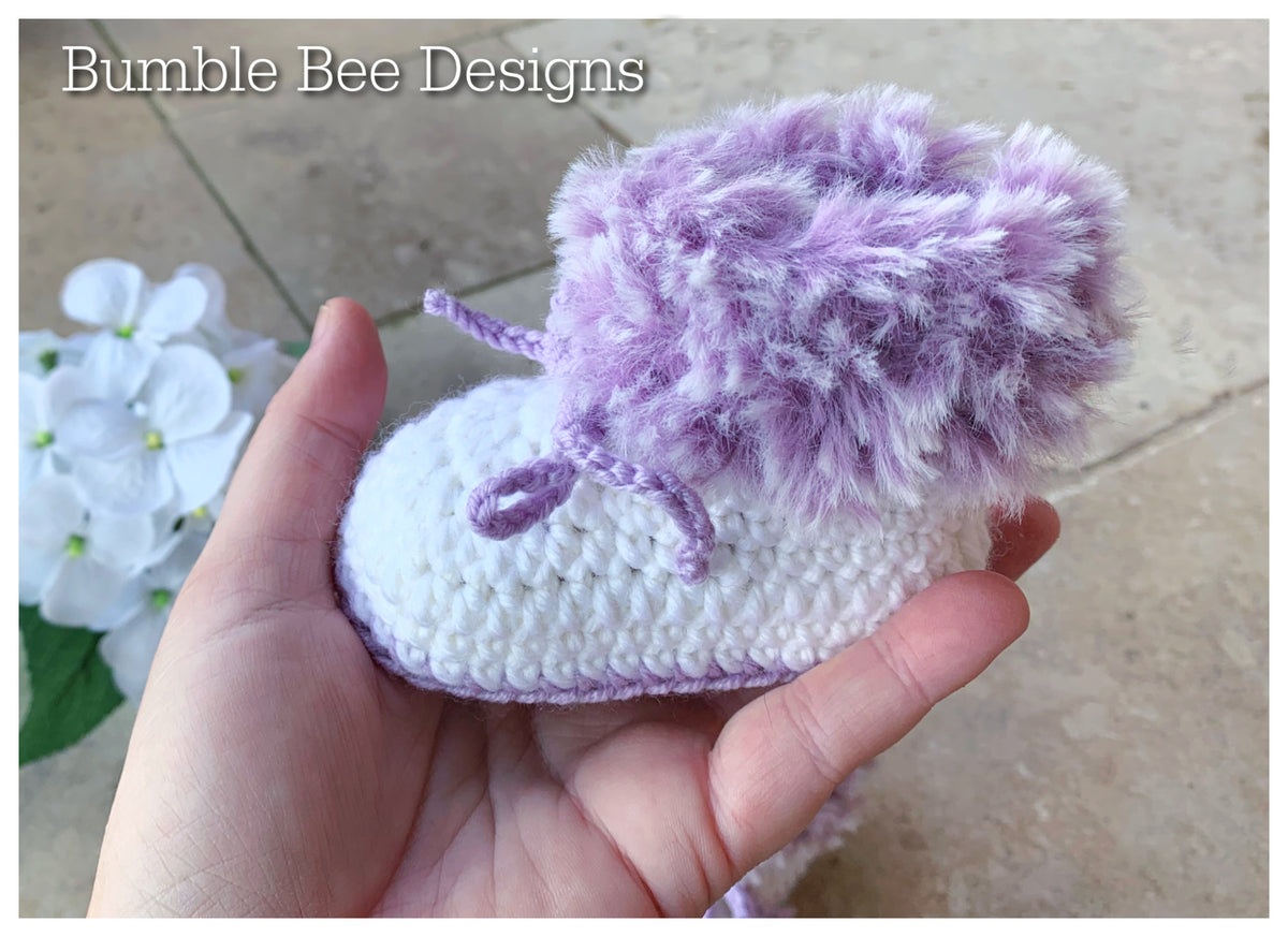 fur crochet baby booties, lavender/lilac fur booties, fur shoes, knitted boots, baby shower, faux fur, softest australian wool, slippers, 0-6 months