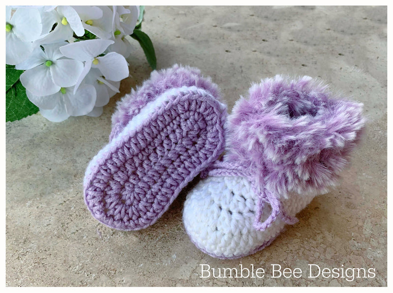 fur crochet baby booties, lavender/lilac fur booties, fur shoes, knitted boots, baby shower, faux fur, softest australian wool, slippers, 0-6 months