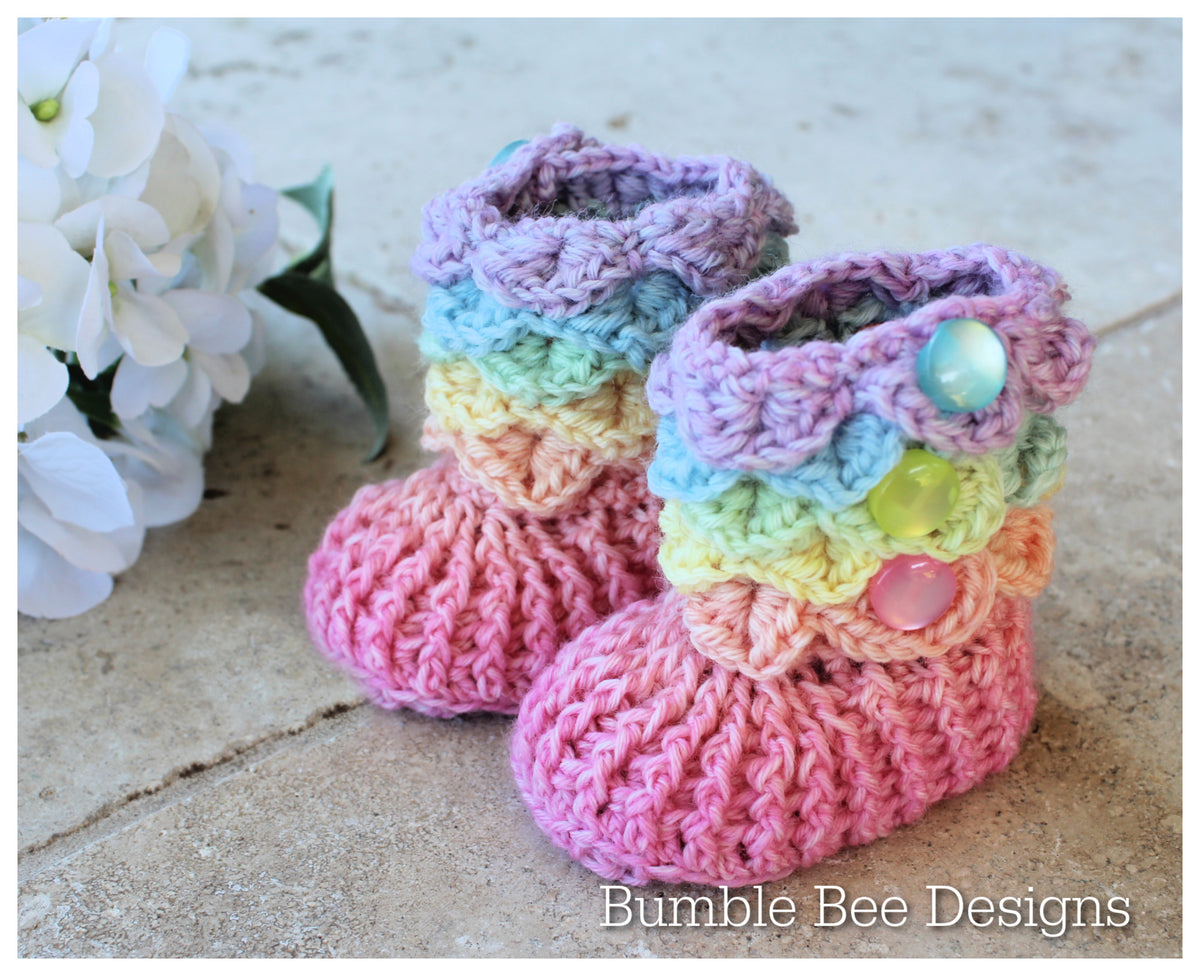 baby beanie - baby hat - rainbow baby booties - crochet baby booties & hat - crochet hat - crocodile stitch baby booties - pastel rainbow