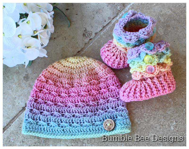 baby set - baby beanie - baby hat - rainbow baby booties - crochet baby booties & hat - crochet hat - crocodile stitch baby booties - pastel rainbow