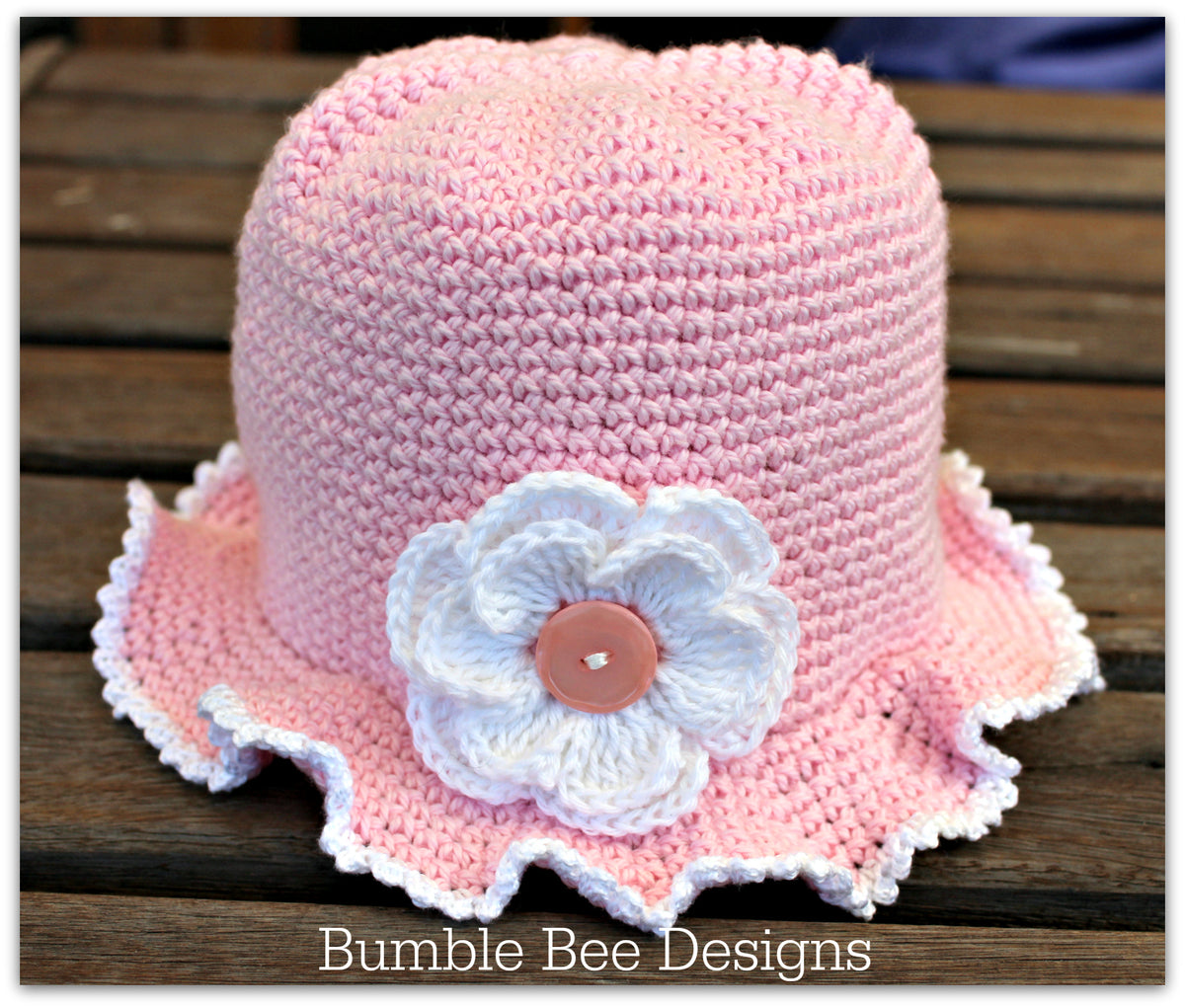Baby Sunhat Cotton Baby Girl Pink Bonnet Flower Hat Crochet Summer Brimmed