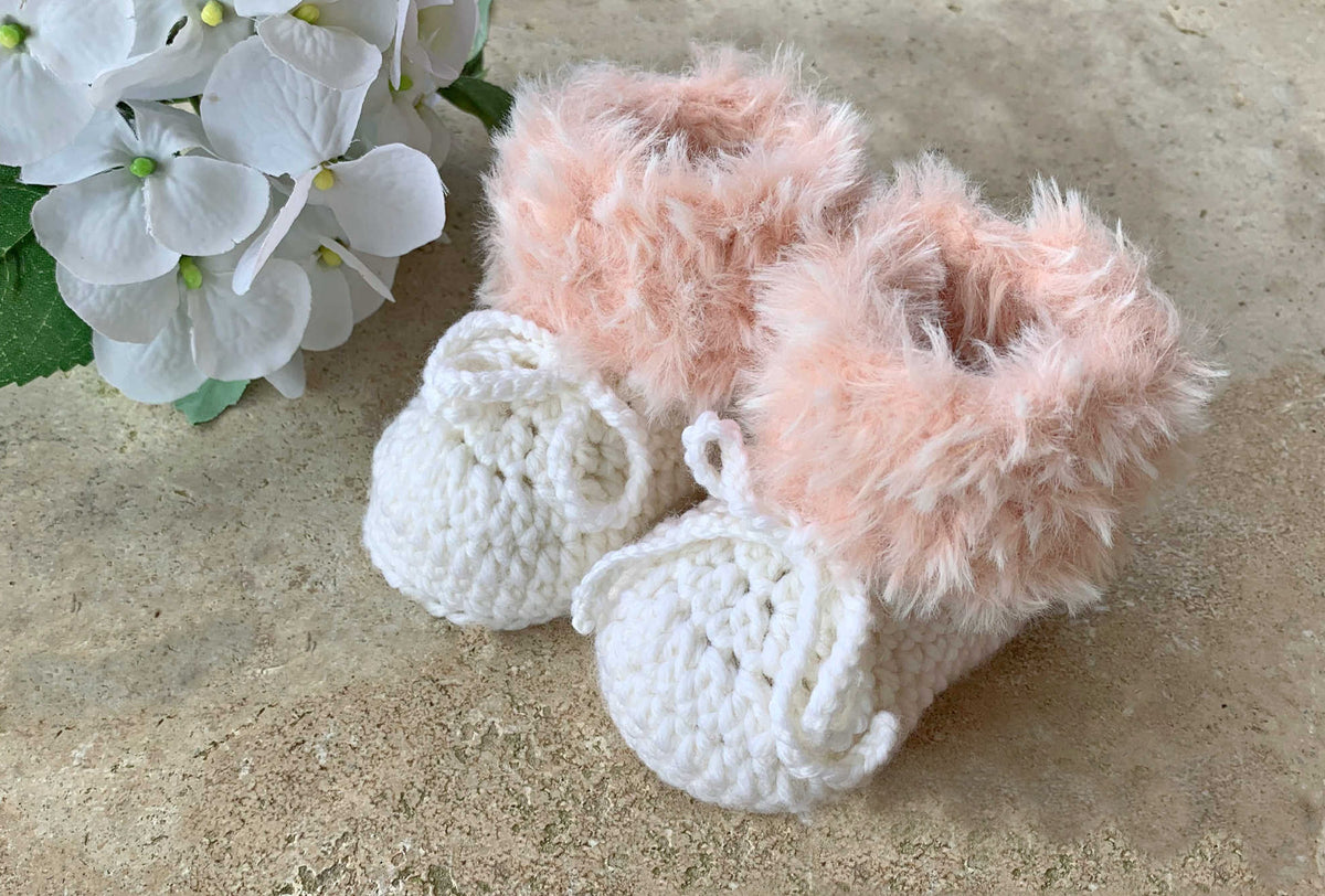 fur crochet baby booties, pink fur booties, fur shoes, knitted boots, baby shower, faux fur, softest australian wool, slippers, 0-6 months