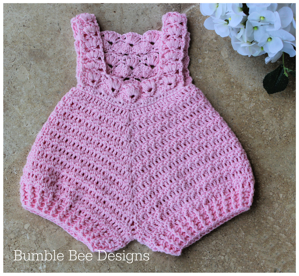 Crochet Cotton Baby Romper, Rose Pink, size 0-3 months. Soft Australia –  BumbleBeeDesigns