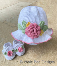 Rose Baby Sunhat - Cotton Baby Girl Bonnet - Panama Rose Hat - Cotton baby booties