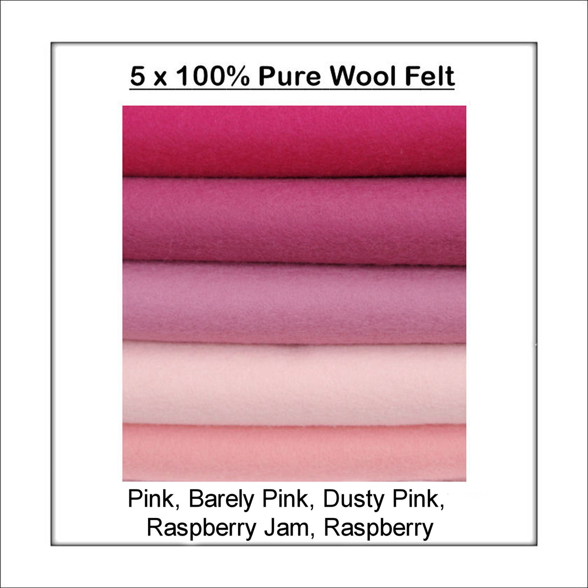 100% pure wool felt - pink shades - 5 squares