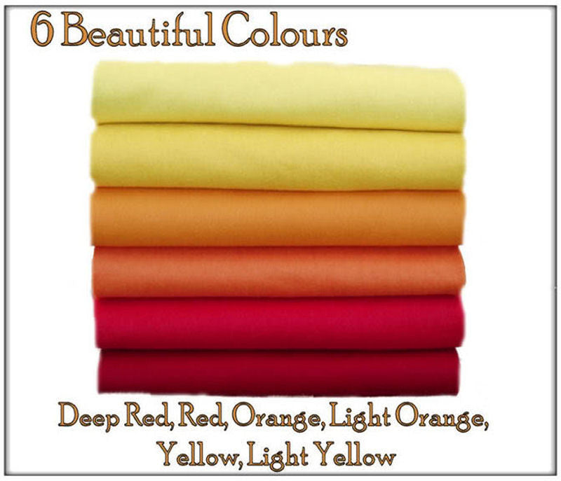 felt chemical free - 12 squares - red, orange & yellow shades