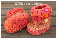 baby beanie - baby hat - baby booties - baby set in rainbow orange, peach & apricot