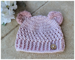 crochet baby booties & hat, ice pink booties, baby booties, fur shoes, moccasins, teddy bear hat, 0-6 months, baby shower, faux teddy fur