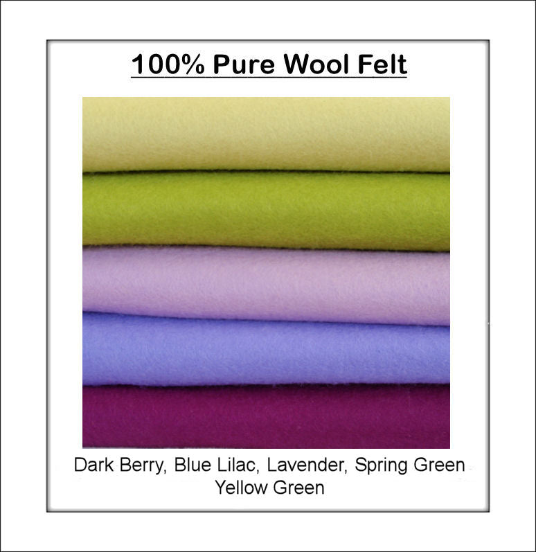 100% pure wool felt - purple & green shades - 5 squares